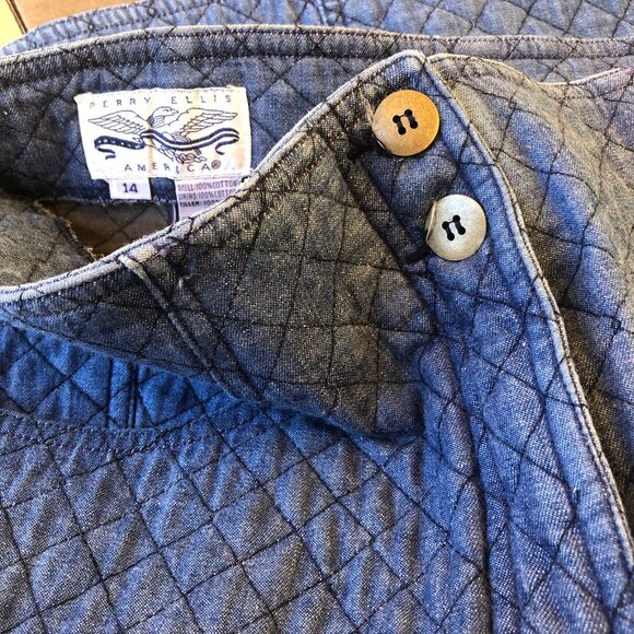 Perry Ellis Vintage 80's Blue Denim Skirt QUILTED - Picture 7 of 15